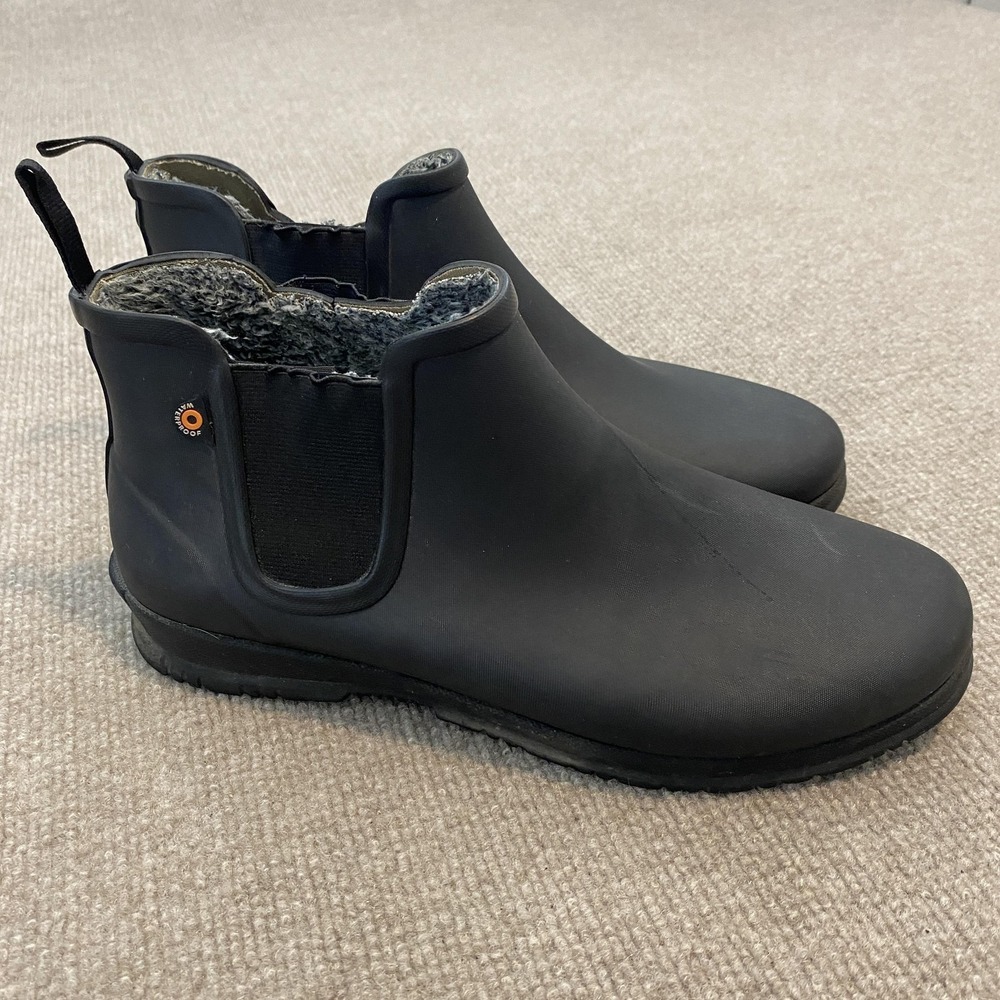 Bogs Rain Boots Womens Size 10 Black Rubber Faux Fur Ankle‎ Chelsea 72421-001